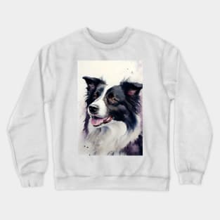 Black and White Border Collie Watercolor Portrait Crewneck Sweatshirt